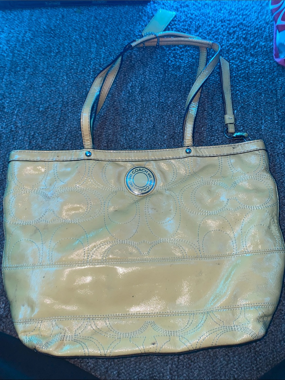 Coach Glossy Pale Yellow Patent Leather Tote